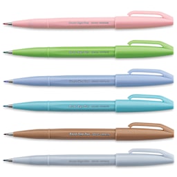 Pentel Arts Brush Tip Sign Pens - Pastel Colors, Set of 6