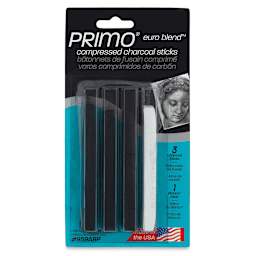 General's Primo Euro Blend Compressed Charcoal Sticks - Front of blister package showing sticks
