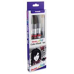 Pentel Arts Water-Based Color Brush Pens Set - Left angle of Package of 4 pc set