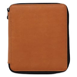Speedball Classic Leather Pencil Case - Saddle Brown, for 72 Pencils, closed