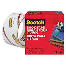 Scotch Book Tape - 2" x 15 Yards, roll shown next to packaging