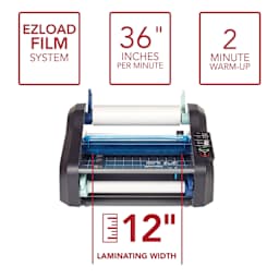 EZLoad film system, 36" per minute, 2 minute warm-up, 12" laminating width.