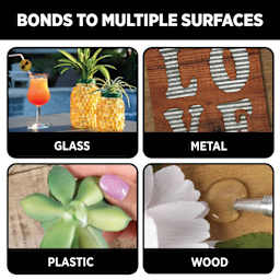 Bonds to multiple surfaces: glass, metal, plastic, and wood.