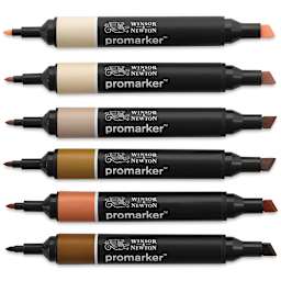 Winsor & Newton Promarker - Skin Tones 2, Set of 6 (with cap off)