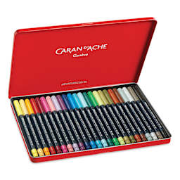 Caran d'Ache Fibralo Brush Markers - Set of 24 shown in storage tin