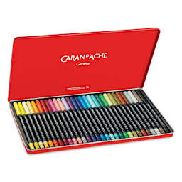 Caran d'Ache Fibralo Brush Markers - Set of 30 shown in storage tin