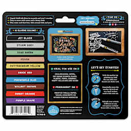 VersaChalk Wet Erase Liquid Chalk Markers - Set of 10, Classic Colors, Bold Tip (back of packaging)