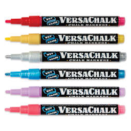 VersaChalk Wet Erase Liquid Chalk Wine Glass Markers - Bright Colors, Set of 6, caps off