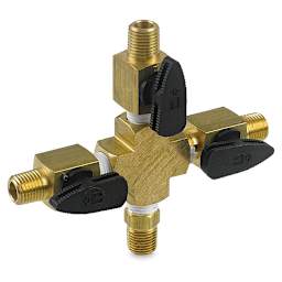 Iwata Airbrush 3-Way Valve Assembly - Angled view showing 3 valves