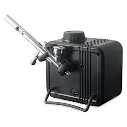 Sparmax Beetle Airbrush Compressor - Back view showing Airbrush (not included) on holder
