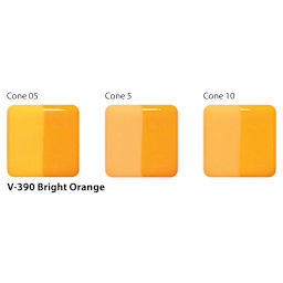 Amaco Lead-Free Velvet Underglaze - Bright Orange cone 05, cone 5, cone 10 comparison