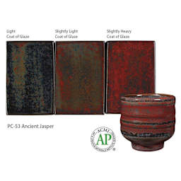Ancient Jasper Amaco Potter's Choice Glaze - Light coat of glaze; Slightly light coat of glaze; and Slightly heavy coat of glaze.