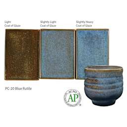 Blue Rutile Amaco Potter's Choice Glaze - Light coat of glaze; Slightly light coat of glaze; and Slightly heavy coat of glaze.