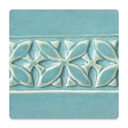 Amaco Potter's Choice Glazes - Blue Lagoon, PC-26. Color sample in blue with cream outlines.