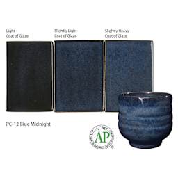 Blue Midnight Amaco Potter's Choice Glaze applied in varying coats to show gradients.
