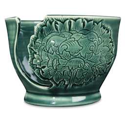 Amaco Celadon High-Fire Liquid Glaze applied to decorative cup