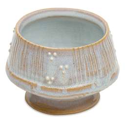 Spectrum Floating Glaze - Front view of stoneware clay vase with Pearl White Glaze 