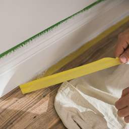 FrogTape Delicate Surface Painter's Tape - .94" x 60 yds Roll being removed from wooden floor