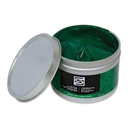 Speedball Oil-Based Relief Ink - Green, 8 oz container with cap off