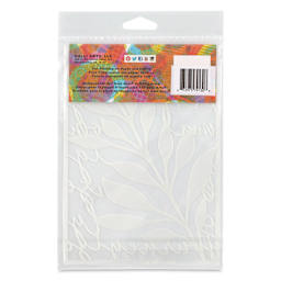 Gelli Arts Stencil - Leaves Script, 5" x 7", back of packaging