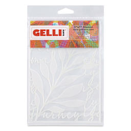 Gelli Arts Stencil - Leaves Script, 5" x 7", front of packaging
