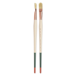 Blick x Raphaël L'Impressionniste Synthetic Bristle Brush - D-Brush, Size 16, Long Handle, side view and front view