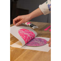 Pebeo Lino Ink - Pink Fluorescent, 80 ml Tube applied to paper in floral illustration