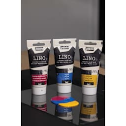 Pebeo Lino Inks with applied ink on glass plate