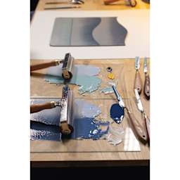 Pebeo Lino Slow Drying Gel Medium - 80 ml Tube mixed with inks on glass plates (sold separately)