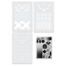 Sizzix Studio Layered Stencil and Stamp Set - Set of 21, Geometric