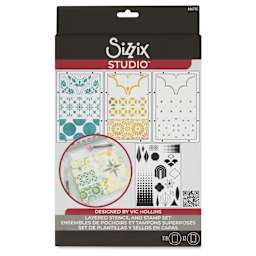 Sizzix Studio Layered Stencil and Stamp Set - Set of 21, Geometric front of packaging