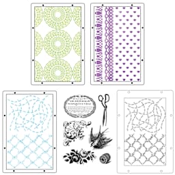 Sizzix Studio Layered Stencil and Stamp Set - Set of 9, Stitches A5