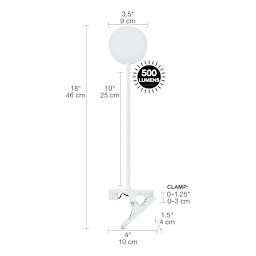 Artograph LED Dot Clip-On Lamp, measurements displayed