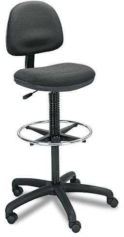 Precision Drafting Stool - Angled view of Fabric chair at maximum height