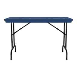 Correll Plastic Resin Folding Table - 24" x 48", Blue, Fixed Height - side view