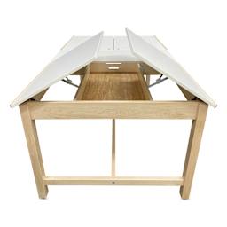 Hann Four-Station Drawing Table - 36" High, with Storage, side of the tables showing interior storage
