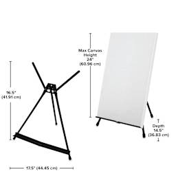 Height 16.5” (41.91 cm). Length 17.5” (44.45 cm). Depth 14.5” (36.83 cm). Holds maximum canvas height 24” (60.96 cm)