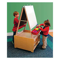Mobile Art Center-side view showing children painting on double sided easels
