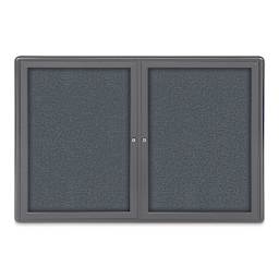 Ghent Ovation Radius Tackboard - 47" x 34", Gray Hinged Doors