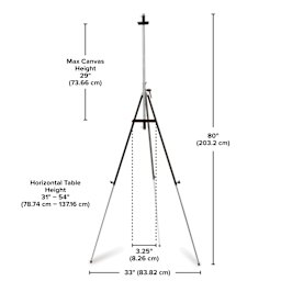 Richeson Italian Steel Tripod Easel, infographic of the dimensions