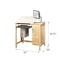 Diversified Spaces Shop-Bilt Drawing/CAD Table with 6 Drawers with dimensions