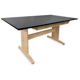 Hann Art Table - 72'' x 36'' x 42'', Black, Rounded Corners With Drawer, Laminate Top