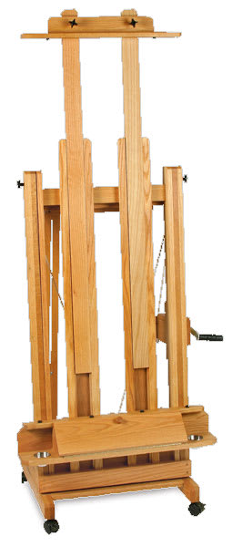 Best Elegant H-Frame Easel - Front view showing closed Storage area and canisters