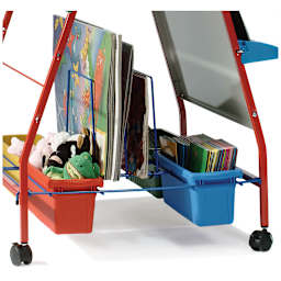 Copernicus Primary Teaching Easel - side view showing storage racks and tubs