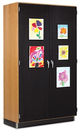 Canvas Door Display Cabinet - Angled view of closed Cabinet showing Canvas Mesh and locking doors