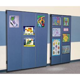 Screenflex Study Carrel Panels - 2 and 3 panels shown against wall with school posters attached