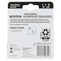 Scotch Permanent Adhesive Squares - Pkg of 1000, 0.45" x 0.45" - back of packaging