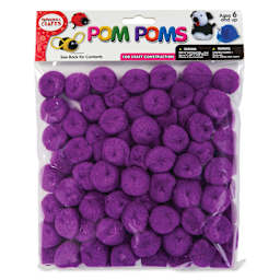 Pepperell Craft Pom Poms - Pkg of 100, 1", Purple front of packaging