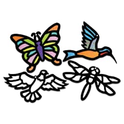 Roylco Stained Glass Frame Pack - Birds and Insects, four frames laid out