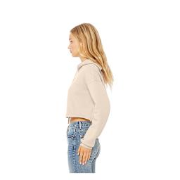 Bella + Canvas Cropped Fleece Hoodie - Heather Dust, Size Medium, model wearing fleece hoodie